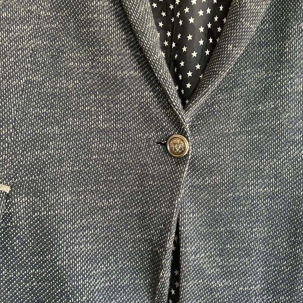 Zara - Basic Navy Blue Elbow Patch Blazer - image 2